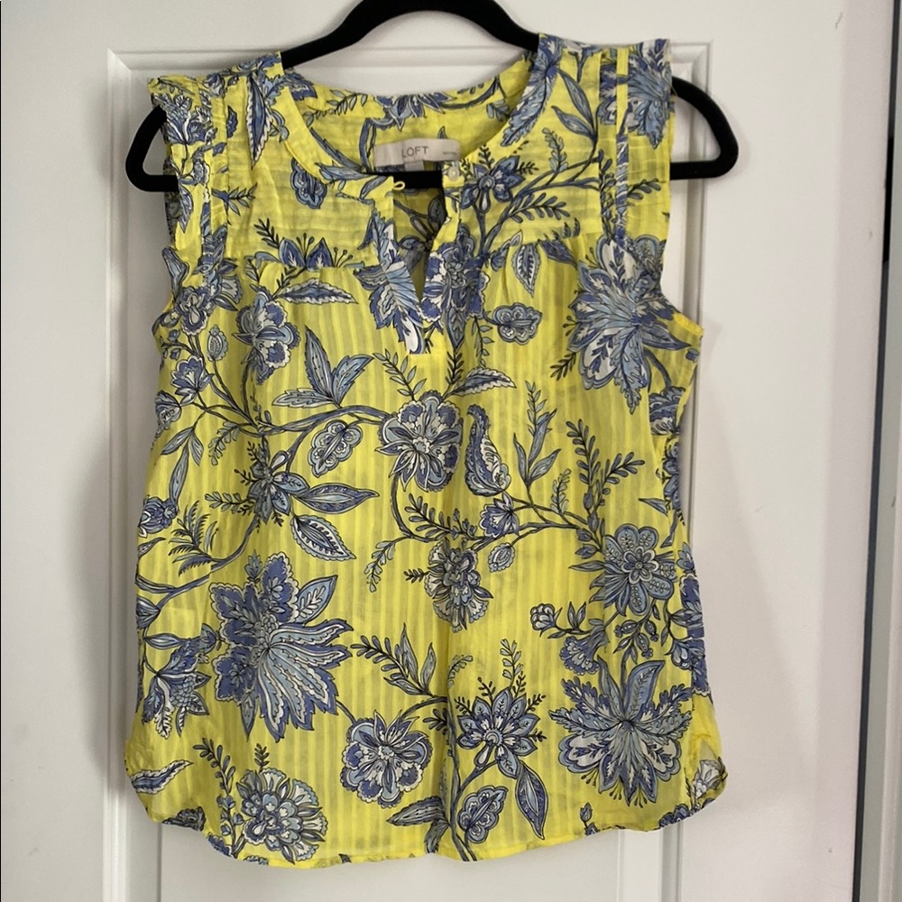 LOFT Yellow and Blue Floral Women's Top